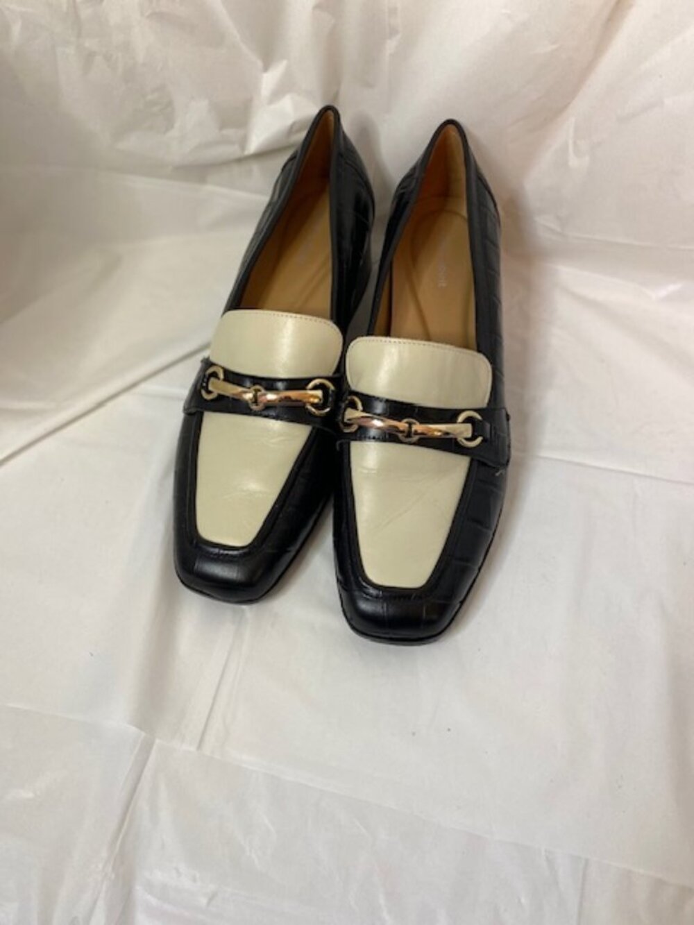 Easy Spirit Black Croco & Ivory Leather Loafers Women's Size 9.5M
